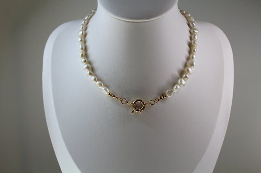 Pearl Choker with 14K Gold Plated Nautical Clasp